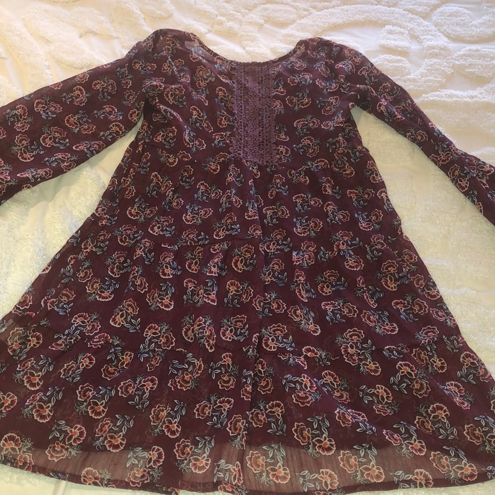Burgundy floral boho dress with matching slip. Zoe & Rose XL GIRLS